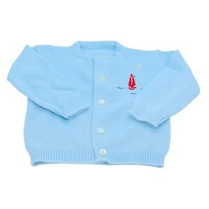 VTG Baby Boy's Blue Nautical Theme Cardigan Sweater Sailboat *See Measurements*
